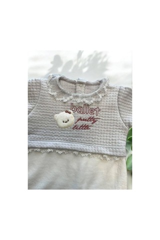 Bebe Ceyiz Sarayı Kız Bebek Ayıcıklı Kadife Dantelli Patikli Tulum-15131 Ekru