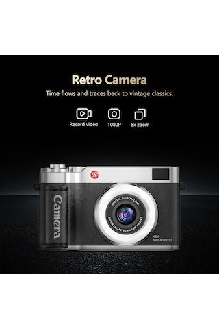 4k Çantalı Dijital Retro Video Kamera 48mp 16x Zoom Işıklı 32gb Kart Dijital Fotoğraf Makinesi Siyah