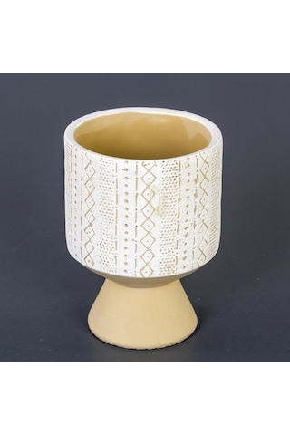 Euro Flora Motifli Yuvarlak Beton Saksı 12X19 Cm