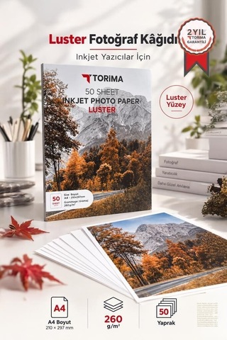 Delux Serisi Sunum Hatıra Sanat Fotoğraf Kağıdı A4 Luster 260 Gr 21x30 50 Sayfa Yarı Mat