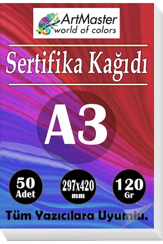 A3 Sertifika Kağıdı 50 Adet 120 Gram Kalın Fotokopi Kağıdı Tüm Yazıcılara Uyumlu 29.7x42 Cm Kalın Baskı Kağıdı