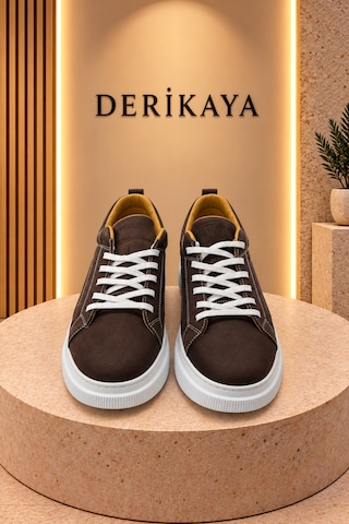 Deri Kaya Erkek Nubuk Deri Bağcıklı Günlük Sneaker Spor Ayakkabı Kahverengi