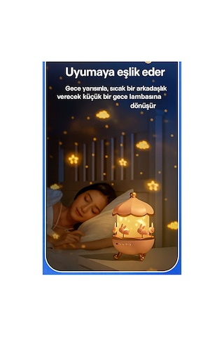 Atlı Karınca Tavşan Temalı Projektör Gece Lambası Işıklı Tavşan Projeksiyon Lamba Çocuk Gece Lamba Pembe