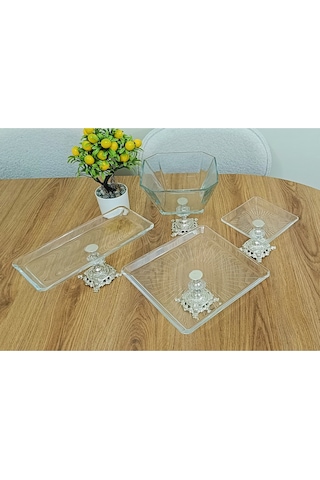 Elta Collection 4 Parça Gümüş Pasta Sunumluk Kurabiyelik Seti Gri