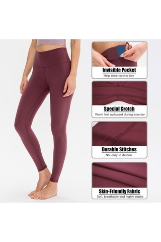 Fortunelane Kadınlar İçin Yüksek Bel Gergin Quick-dry Yoga Taytları, Hızlı Cüzdanlı, Spor Ve Koşu İçin Mor Mor