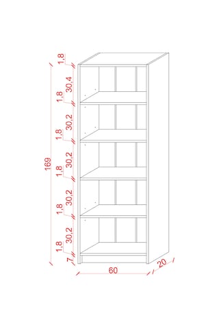 Asra Trend 5 Raflı Kitaplık K002 %100 MDF Modern Ofis Çalışma Odası Dosya Rafı Safir Meşe