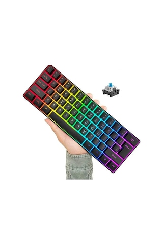 Blue Switch Mini Rgb Oyun Klavyesi Gaming Mekanik 62 Tuşlu 18 Rgb Led Usb Type-c Kablo
