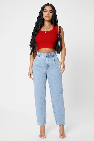 Angbutik Kadın Kırmızı Kare Yaka Crop Top Bluz