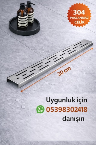 30 Cm Lineer Duş Gider Izgarası 304 Paslanmaz Çelik 5 Cm Genişlik Üst Kanal Izgarası