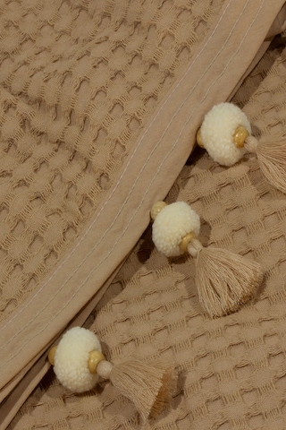 Vionel Home Pamuklu Waffle Desen Ponponlu Çift Kişilik Pike Kahverengi