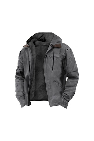 Erkekler İçin Rüzgar Geçirmez Ve Su Geçirmez Polar Astarlı Ceket Gri