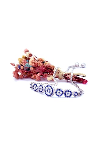 Brezza Lusso Jewelry Nazar Boncuklu Asansör Kilitli Kadın Gümüş Bileklik Beyaz No1