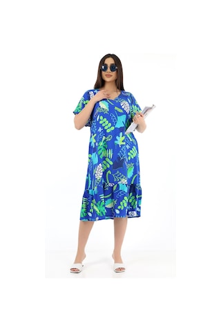 Schık Kadın Viskon Yarım Kol V Yaka Cepli Fırfırlı Elbise Kırmızı Saks