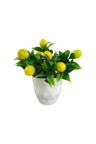 Yapay Çiçek Beyaz Saksıda Limon Dekoratif Masa Çiçeği 25Cm