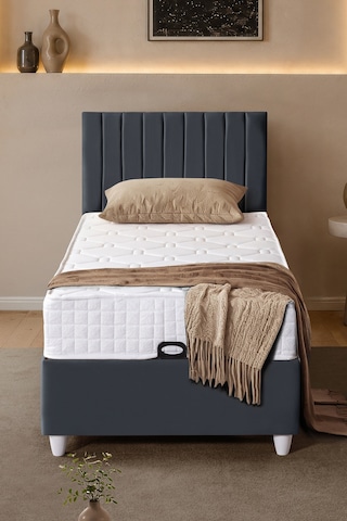 Baza Seti, Alessa Tek Kişilik Baza Başlık Maxi Yatak Seti, Antrasit - 90x190 Cm 90 x 190