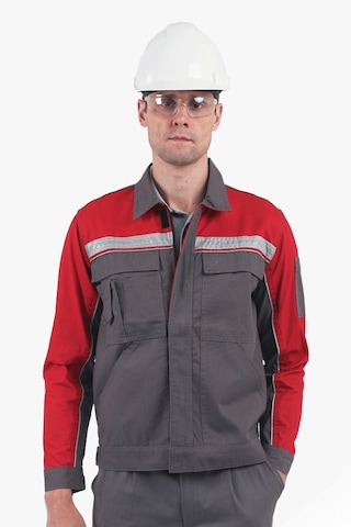 3 Cm Reflektörlü Çok Cepli Mont Gri - Kırmızı