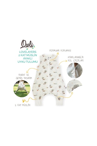 Owli Lovelayers 2 Kat Müslin Ayaklı Uyku Tulumu Forest Ekru