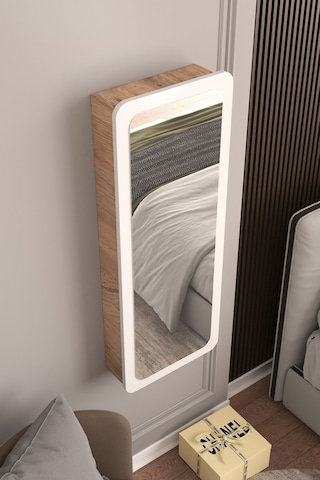 Lune Takı Dolabı Aynalı Çok Amaçlı Hediyelik Takı Dolabı Atlantik Çam Gövde Beyaz Kapak