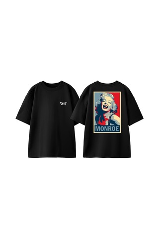 Thewert Monroe Tasarım Sırt Baskılı Pamuk Siyah Oversize T-shirt