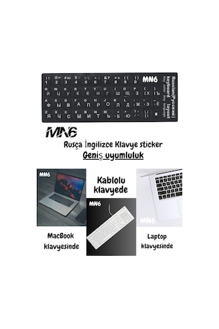 MN6 MR01 Rusça Klavye Sticker/silinmez-10 Adet/Rusça Ingilizce Klavye Etiketi