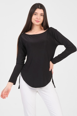 As Collection Siyah Uzun Kol Yırtmaçlı Sandy Kadın T-shirt Siyah