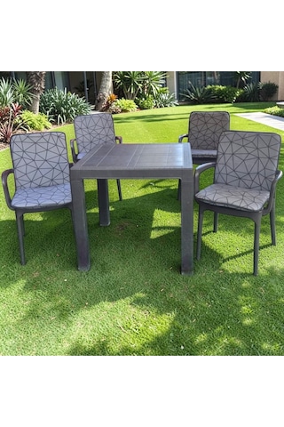 Lüks Arkalıklı Sandalye Minderi 6lı 4cm Süngerli Örümcek Desen 42x42 Gri