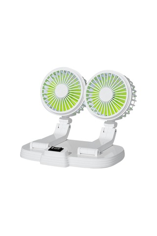 9626 360 Derece Dönüş Çift Kafa Araba Soğutma Fanı Şarj Edilebilir İki Hızlı Masa Fanı - Beyaz