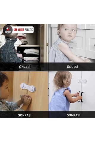 6 Adet Mandallı Dolap ve Çekmece Çok Amaçlı Çocuk Bebek Güvenlik Kilit Emniyet Beyaz Beyaz