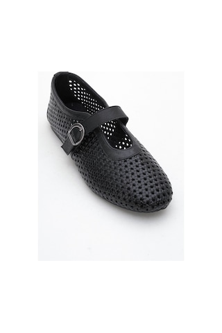 Luvishoes Luvi Shoes Mirella Siyah Örgülü Hakiki Deri Kadın Babet Ayakkabı Siyah