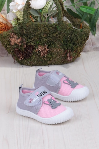 Fort 3448 Gz Fil Figürlü Anaokulu Kreş Ev Kız Çocuk Keten Panduf Ayakkabı Pembe