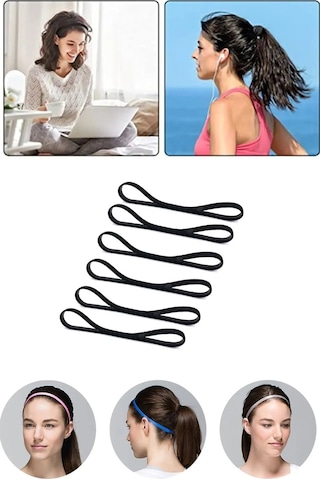 6 Ad Sporcu Saç Bandı Bant Erkek Saç Tokası Lastikli Toka Siyah