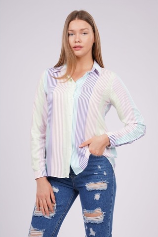 Gabria Kadın Çizgili Gömlek Mavı (545853118) Mavi