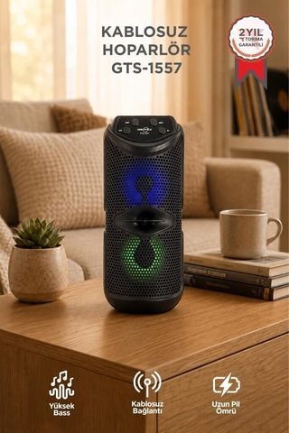 Premium Bluetooth Hoparlör Gts-1557 Siyah Parti Aleti Kablosuz Alet Ses Cihazı