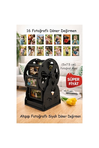 Ahşap Fotoğraflı Değirmen Siyah