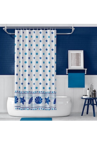 Banyo Perdesi 1x180x200 Tek Kanat Duş Perdesi Halka Duşakabin Perdesi 4910 Mavi Çok Renkli