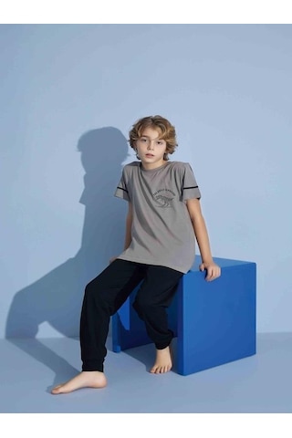 Kıpırık Baby Erkek Çocuk Dinazor Desenli Pijama Takımı-1256 Gri