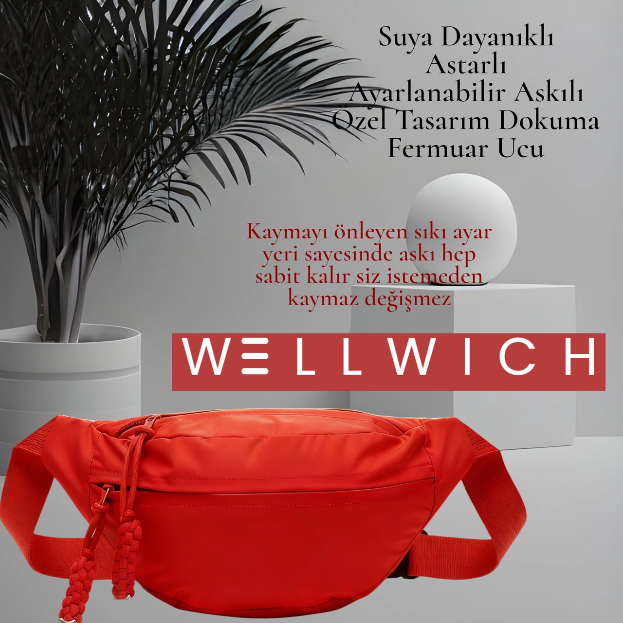 Wellwich Kırmızı Çapraz Çanta Bel Çantası Spor Çantası Ultra Hafif Oxford Kumaş Suya Dayanıklı Kırmızı