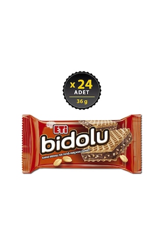 Eti Bidolu Kakao Kremalı Yer Fıstığı Parçacıklı Gofret 24 x 36 G