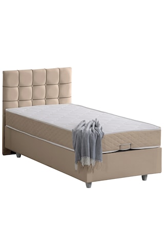 Tavira Tek Kişilik Baza Başlık Letto Yatak Seti - Bej 90 x 190