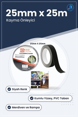 Kaydırmaz Bant 25mm X 25m Siyah Merdiven Rampa Platform Islak Zem