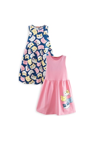 Denokids Sevimli Kediler Kız Çocuk 2'li Elbise Renkli Çok Renkli