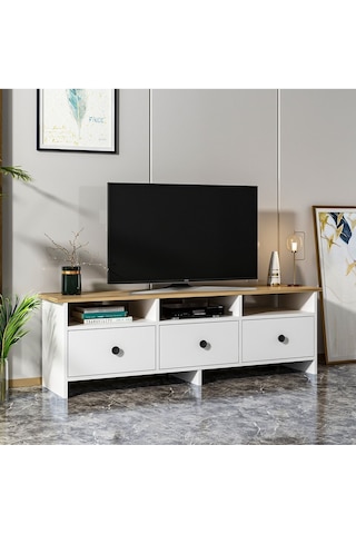 Oslo Kapaklı Tv Ünitesi, Tv Sehpası Beyaz/kilim - Beyaz Beyaz