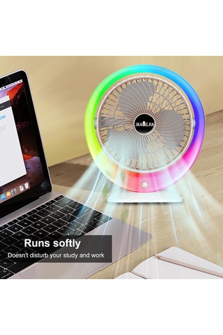 Usb Şarjı Gradyan Ortamlı Renkli Led Masa Fanı 3speed Rüzgar Enerjisi 1200mah Pil