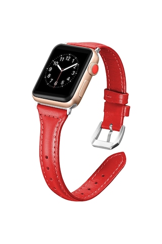 E2M Apple Uyumlu Watch 42-44mm KRD-13 Deri Kırmızı Kordon