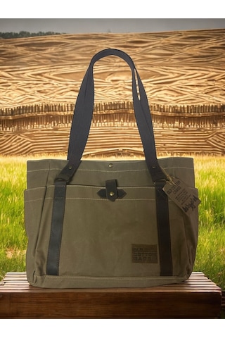 Vintage Salaş Design Su Geçirmez Kanvas Deri Günlük Okul Gezi Omuz Kol Çantası 35x28cm Kahverengi