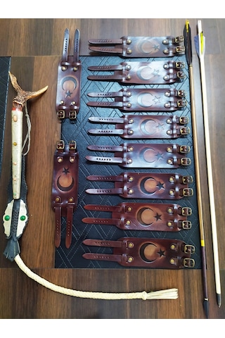 Ay Yıldız Baskılı Deri Bileklik Modelimiz - Zamak Kolye Çok Renkli