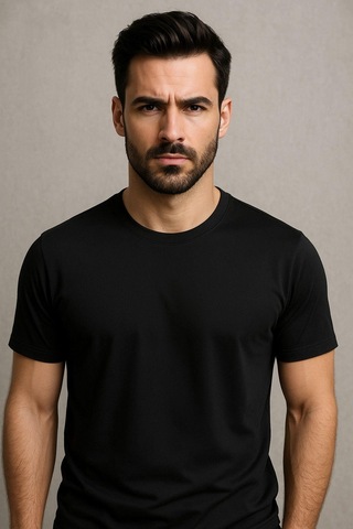 Erkek %100 Pamuk Slim Fit Sporcu Tişört Basic Bisiklet Yaka Kısa Kollu T-shirt SIYAH