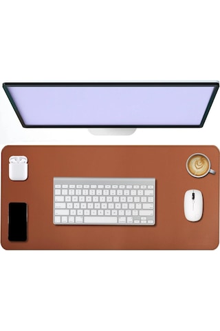 Deri Mouse Pad Dikişli Kenar Çift Yönlü Kullanım Masa Matı Sümen 70x30 L Kahverengi