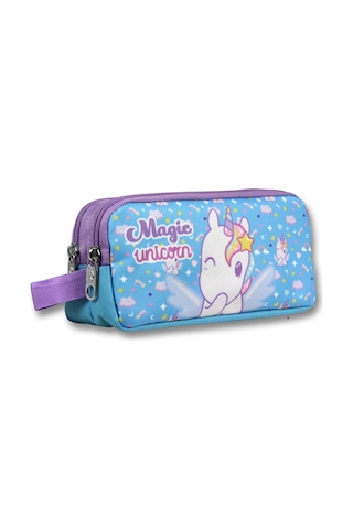 Cennec İki Bölmeli Magic Unicorn Baskılı Mor - Turkuaz Kız Çocuk Kalem Çantası - 6017