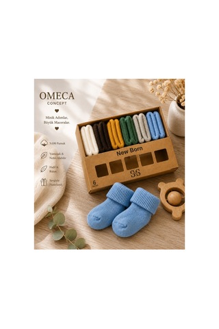 Omeca Concept 6'lı Yenidoğan Bebek %100 Pamuk Çorap Seti - Karışık Renkli Çok Renkli